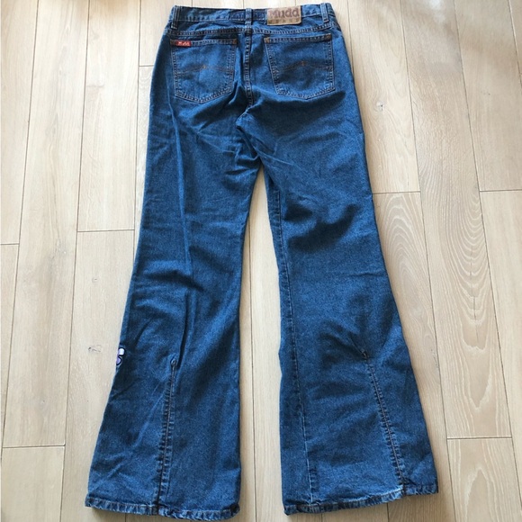 Y2K Mudd Flare Bell Bottom Floral Patch Jeans Size 11 - Picture 15 of 16